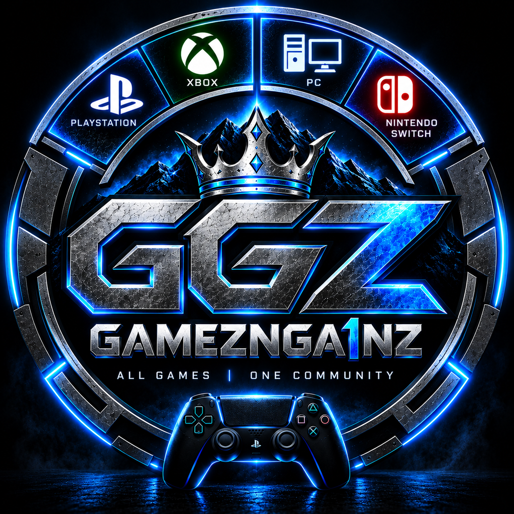 Gameznga1nz gaming emblem with a crown and electric-blue highlights